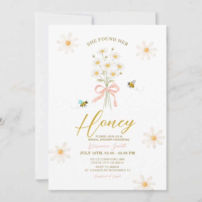 Invitación Daisy Bee She Found Her Honey Bridal Shower (Anverso)