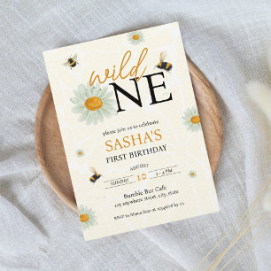 Invitación Daisy Bee Wild One Chica primer cumpleaños