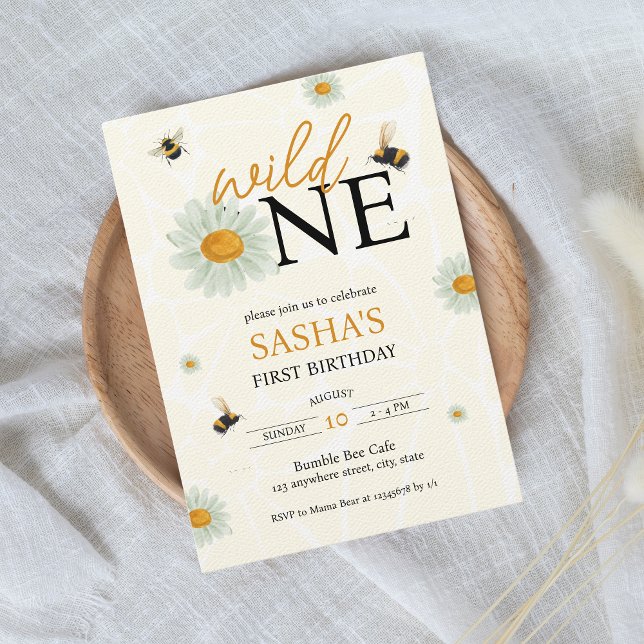 Invitación Daisy Bee Wild One Chica primer cumpleaños (Daisy Bees Wild one Girl's 1st birthday invitation)