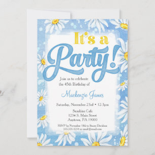 Invitación Daisy Birthday Invitation Floral amarillo azul