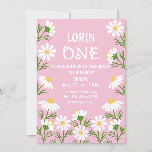 Invitación Daisy Birthday Party Boho One First Birthday (Anverso)