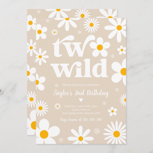 Invitación Daisy Birthday Party Boho Two Wild Second Birthday (Anverso / Reverso)