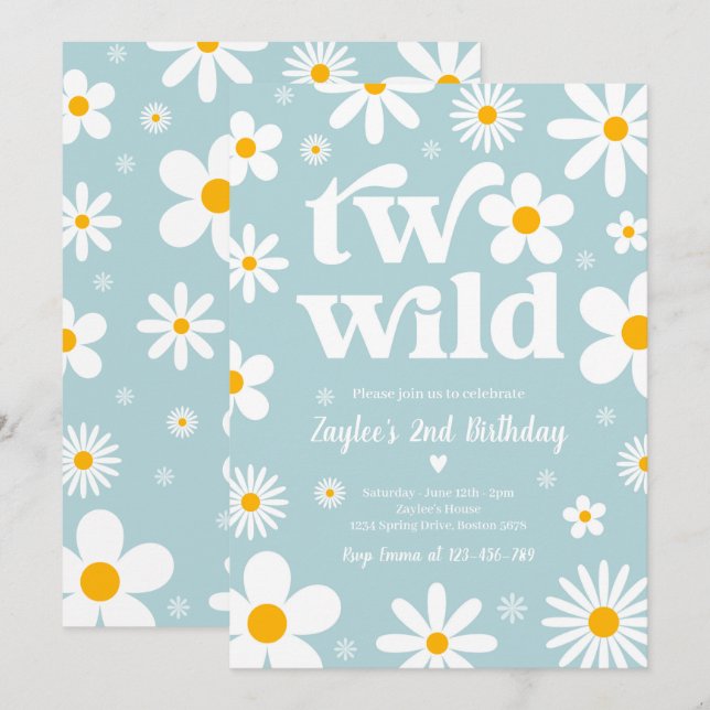 Invitación Daisy Birthday Party Boho Two Wild Second Birthday (Anverso / Reverso)