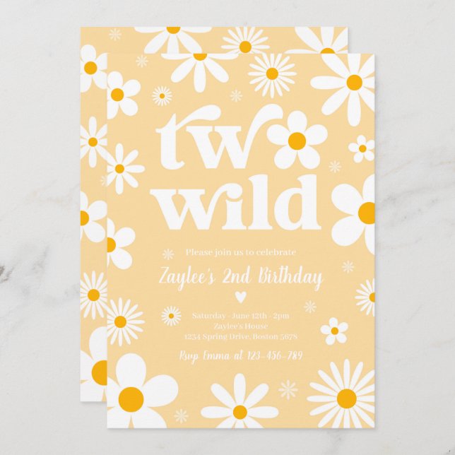 Invitación Daisy Birthday Party Boho Two Wild Second Birthday (Anverso / Reverso)