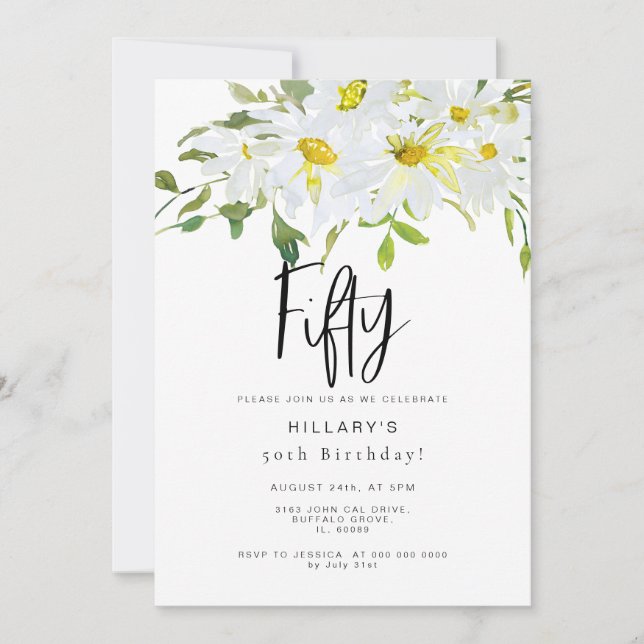 Invitación Daisy blanco | 50 Aniversario Verano floral (Anverso)