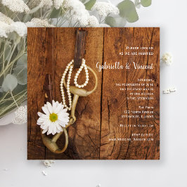 Invitación Daisy blanco y Boda occidental del país de bit a c