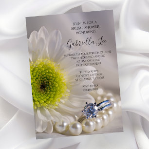 Invitación Daisy blanco y ducha de novia con anillo de diaman