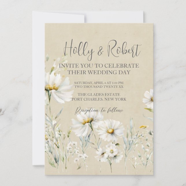 Invitación Daisy Boda Foto Código QR (Anverso)