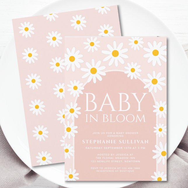 Invitación Daisy Boho Baby En Bloom Baby Shower Rosa (Subido por el creador)