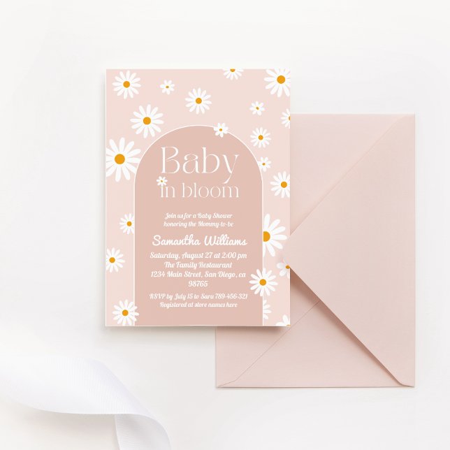 Invitación Daisy Boho Baby en el floreciente Baby Shower rosa (Subido por el creador)