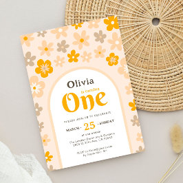 Invitación Daisy Boho Floral Primer Fiesta de cumpleaños