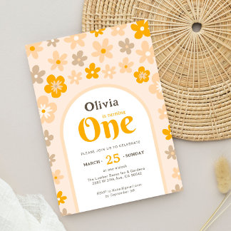Invitación Daisy Boho Floral Primer Fiesta de cumpleaños