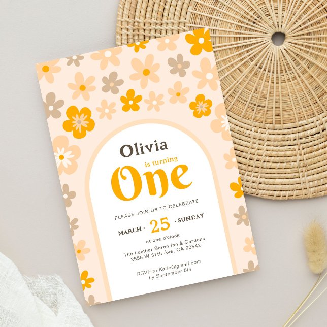 Invitación Daisy Boho Floral Primer Fiesta de cumpleaños (Subido por el creador)