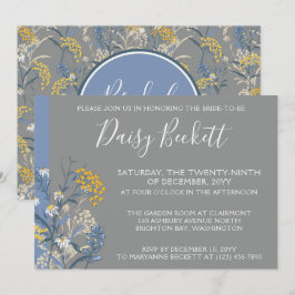 Invitación Daisy botánico ducha de novia amarilla y azul mari