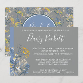 Invitación Daisy botánico ducha de novia amarilla y azul mari
