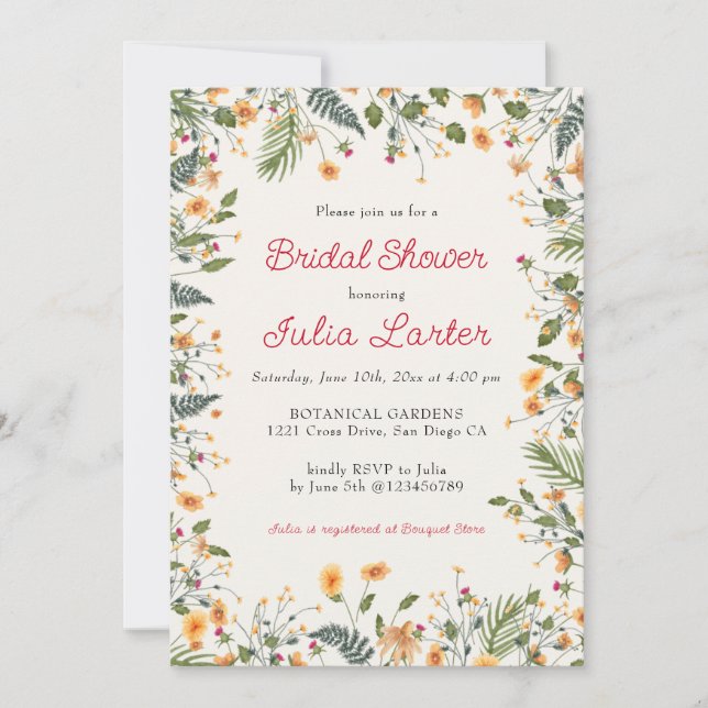Invitación Daisy Botánico Peony Flower Garden Bridal Shower (Anverso)