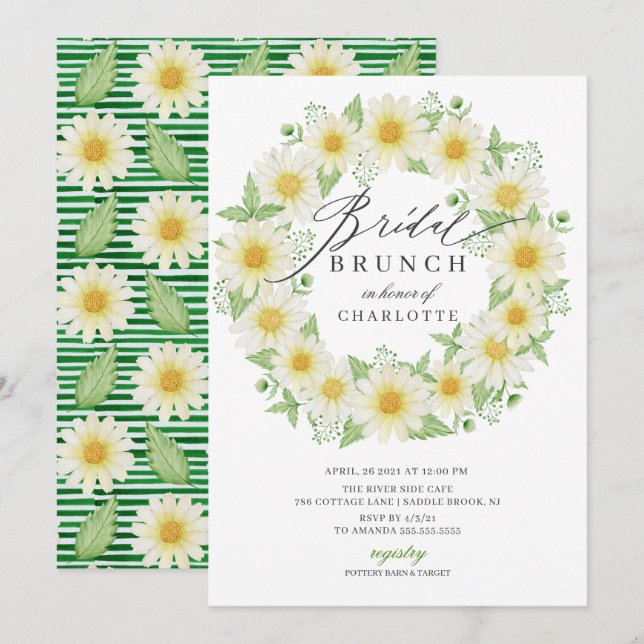 Invitación Daisy bridal ducha, Floral Floral Bridal Brunch (Anverso / Reverso)