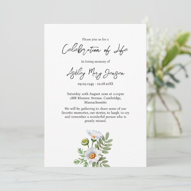 Invitación Daisy Celebration of Life Funeral (Anverso de pie)