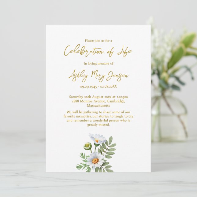 Invitación Daisy Celebration of Life Funeral (Anverso de pie)