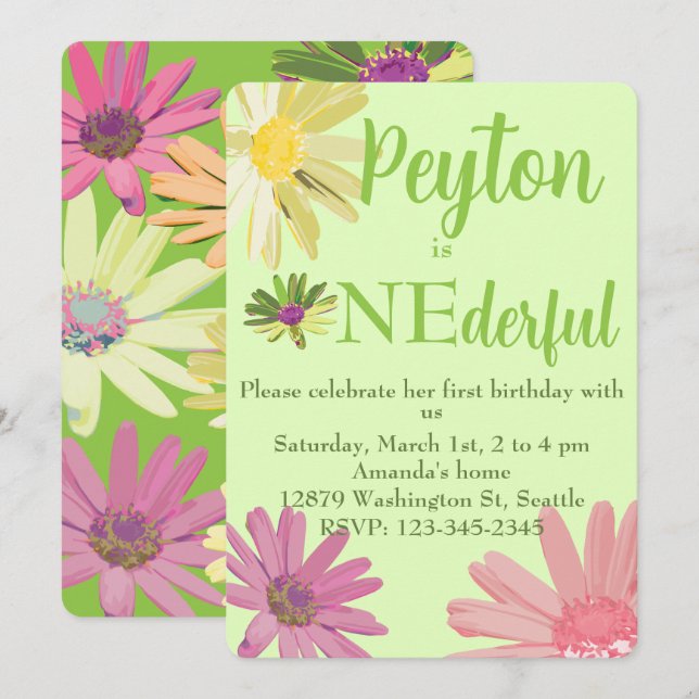 Invitación Daisy de colores brillantes (Anverso / Reverso)