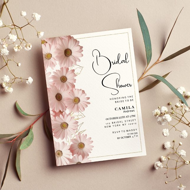 Invitación Daisy de oro rosa rubio botánico Bridal Shower (Botanical blush pink gold daisy Bridal Shower)
