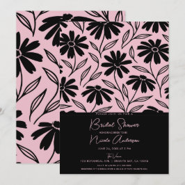 Invitación Daisy de Tinta Negra Rosa Regalo de Boda Boho