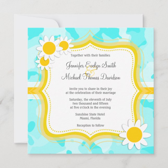 Invitación Daisy en Celeste Camo; Camuflaje (Anverso)