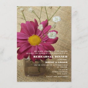 Invitación Daisy En La Cena Del Ensayo Burlap De La Botella A