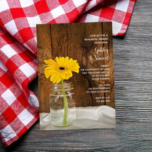 Invitación Daisy en Mason Jar Barn Boda Cena (Subido por el creador)