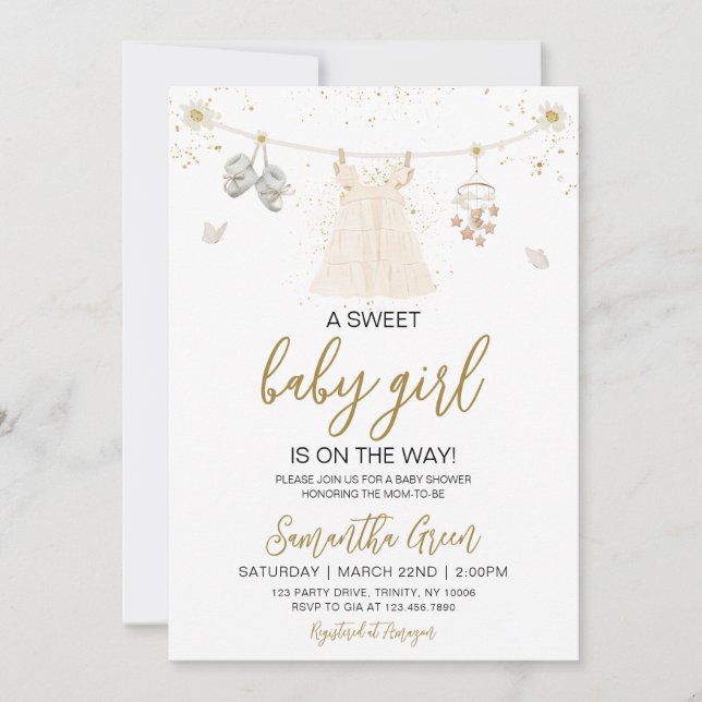 Invitación Daisy es un Chica de ropa de bebé Baby Shower (Anverso)