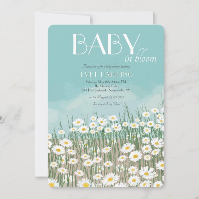 Invitación Daisy Field Baby Shower (Anverso)