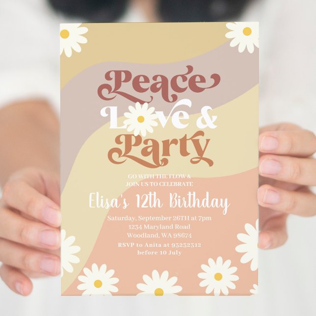 Invitación Daisy Floral ANY AGE Groovy Peace Love Fiesta (Subido por el creador)