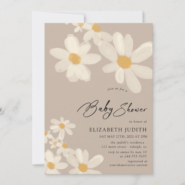 Invitación Daisy Floral Brown Baby Shower (Anverso)