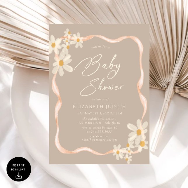 Invitación Daisy Floral Brown Baby Shower (Subido por el creador)