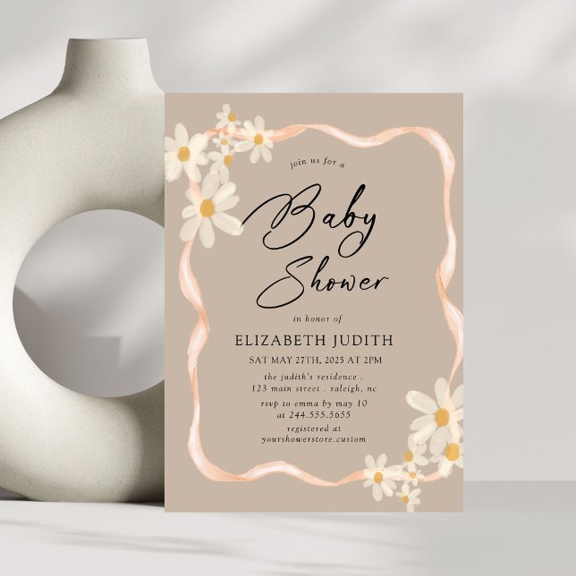 Invitación Daisy Floral Brown Baby Shower (Subido por el creador)