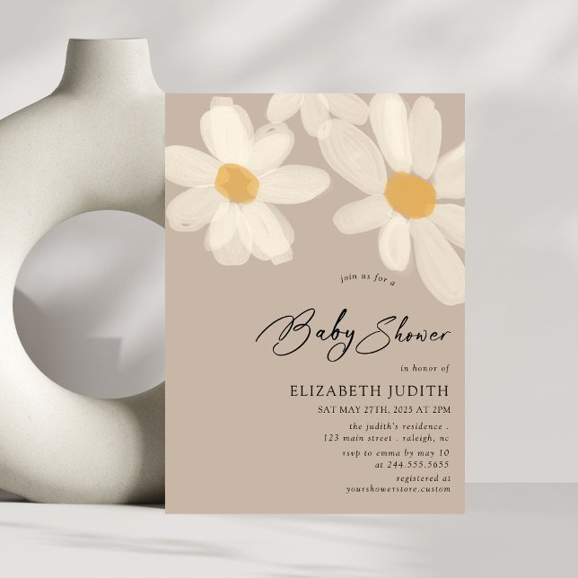 Invitación Daisy Floral Brown Baby Shower (Subido por el creador)