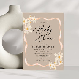 Invitación Daisy Floral Brown Baby Shower