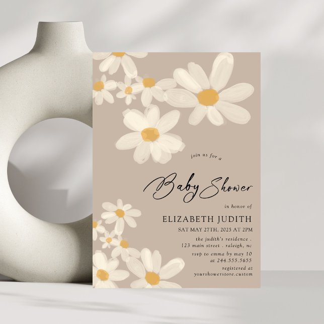 Invitación Daisy Floral Brown Baby Shower (Subido por el creador)