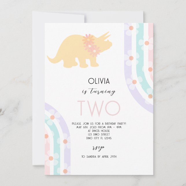 Invitación Daisy Floral Dinosaur (Anverso)