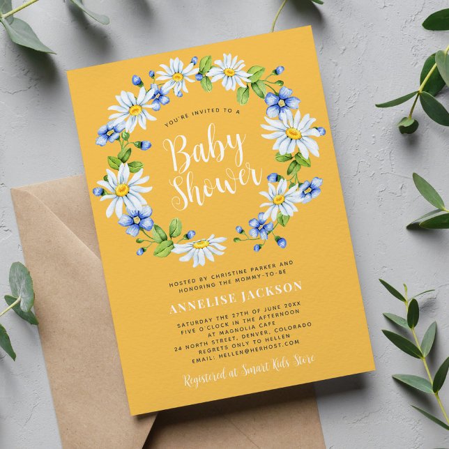 Invitación Daisy floral elegante género neutro ducha de bebé (Subido por el creador)