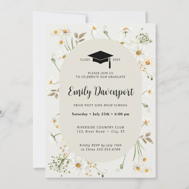 Invitación Daisy Floral Graduación foto de atrás (Anverso)