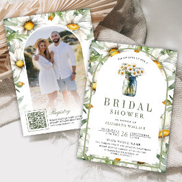 Invitación Daisy Floral Mason Jar Photo QR Code Bridal Shower