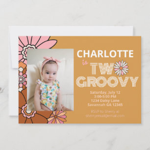 Invitación Daisy Floral Retro Dos Cumpleaños Groovy