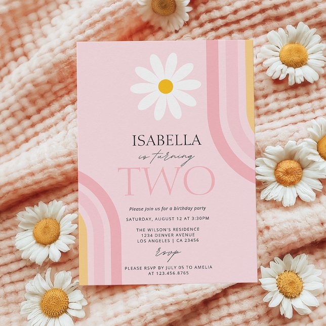 Invitación Daisy Floral Retro Rosa Dos Fiesta de Cumpleaños (Subido por el creador)