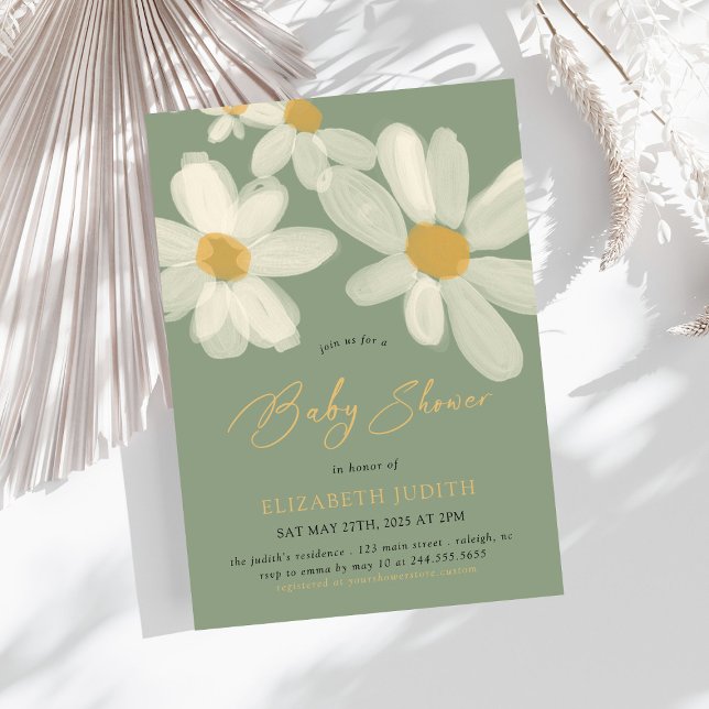 Invitación Daisy Floral Sage Green Baby Shower (Subido por el creador)