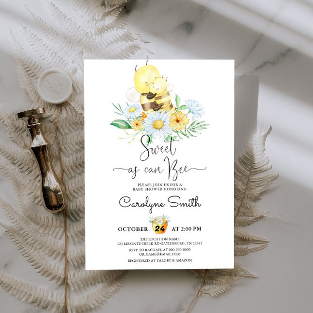 Invitación Daisy Floral Sweet as Can Bee Baby Shower (Subido por el creador)