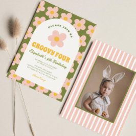 Invitación Daisy Floral Verde rosa Groovy Chica Cumpleaños