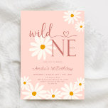 Invitación Daisy Floral Wild One First Birthday<br><div class="desc">Daisy floral silvestre una invitación de fiesta de primer cumpleaños. Un diseño moderno y agradable de color rosa. Cuenta con flores silvestres y fuente de corazón. Puede seleccionar invitaciones impresas y/o una plantilla digital de descarga instantánea. Perfecto para una elegante celebración del cumpleaños de los primeros chicas del boho.</div>