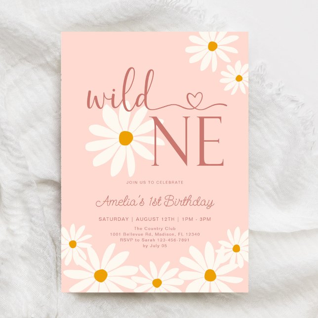 Invitación Daisy Floral Wild One First Birthday (Subido por el creador)