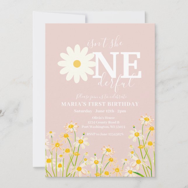 Invitación Daisy Flower 1º cumpleaños (Anverso)